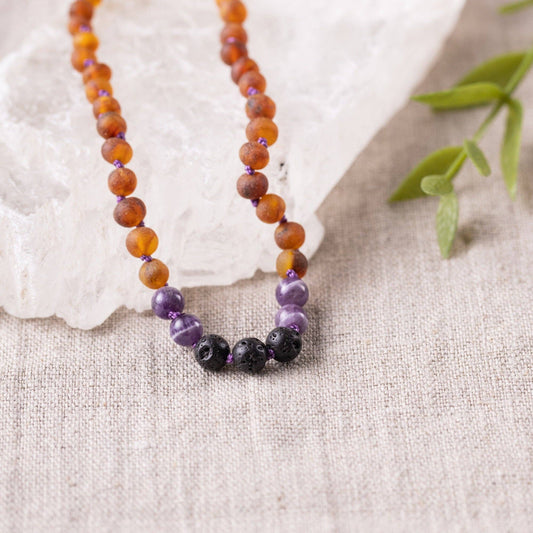 Amethyst + Raw Cognac Aromatherapy Necklace