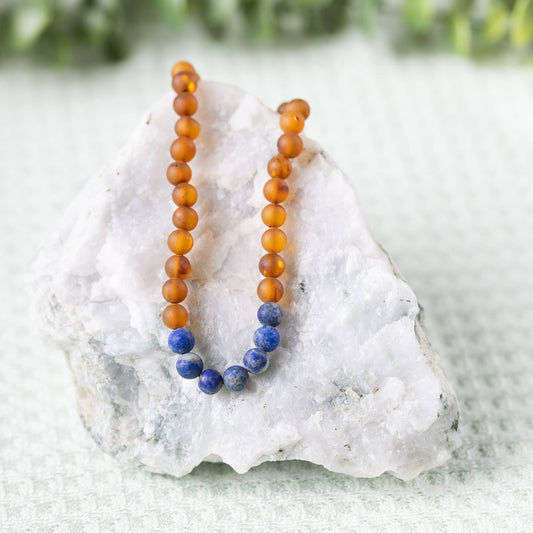 Adults | Lapis Lazuli + Raw Cognac Amber Necklace