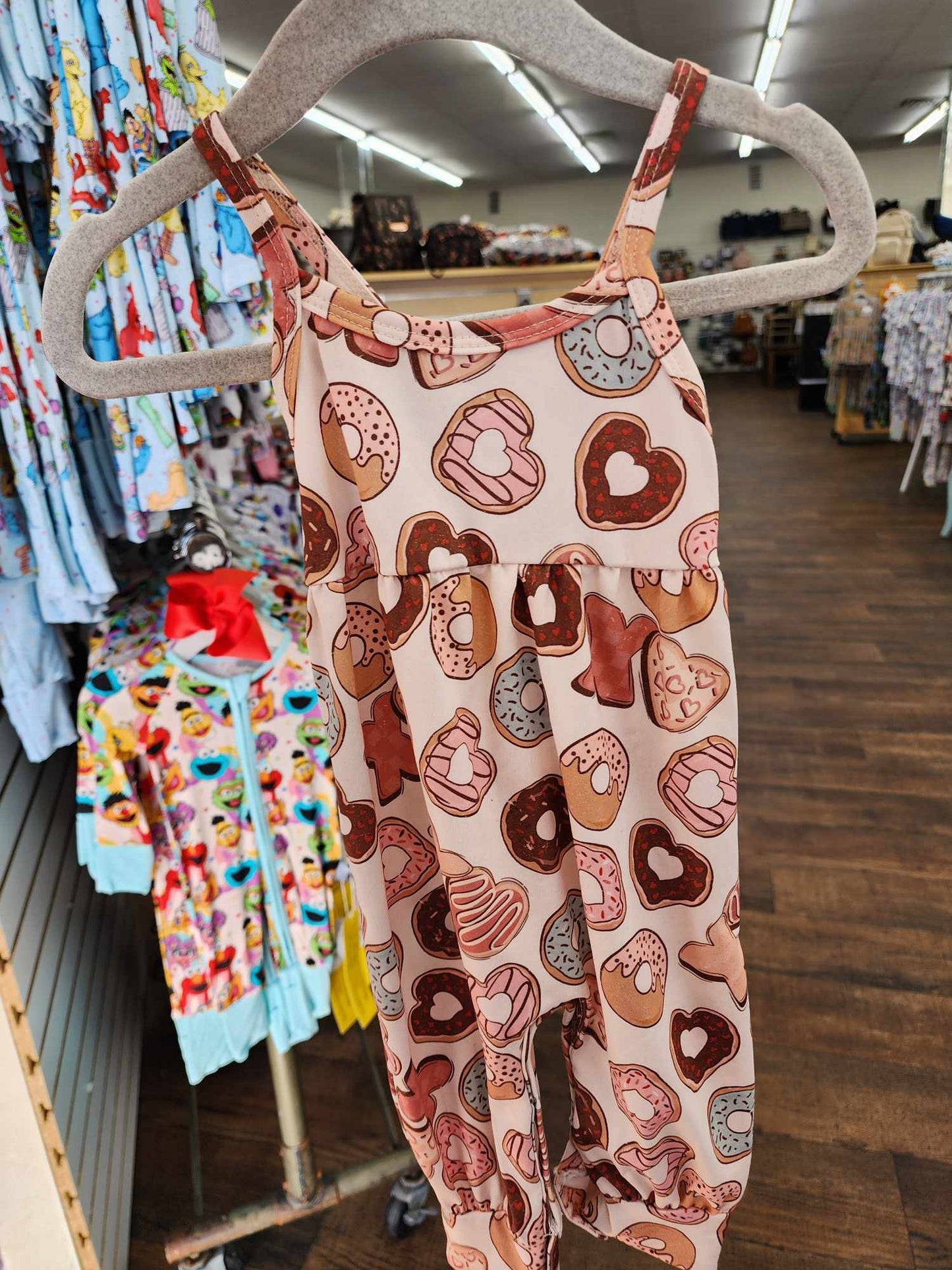 XOXO Valentine Donuts Cotton Romper with Crop Tee