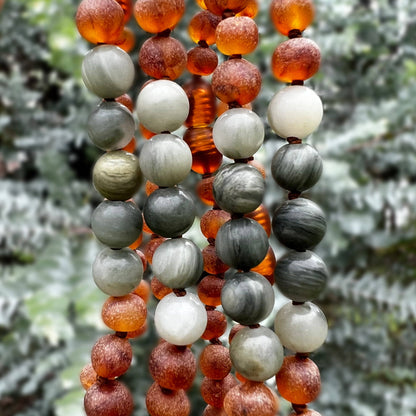 Green Jade + Raw Cognac Amber Necklace