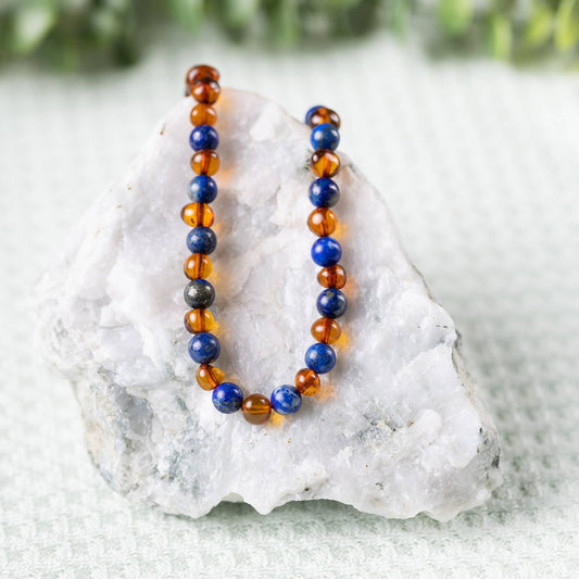 Adults | Lapis Lazuli + Cognac Amber Necklace