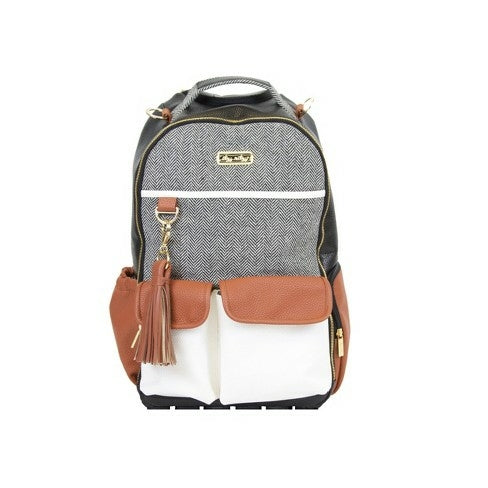 Boss Backpack Diaper Bag Baby Essentials In Coffee and Cream By Itzy Ritzy & vegan leather trim.