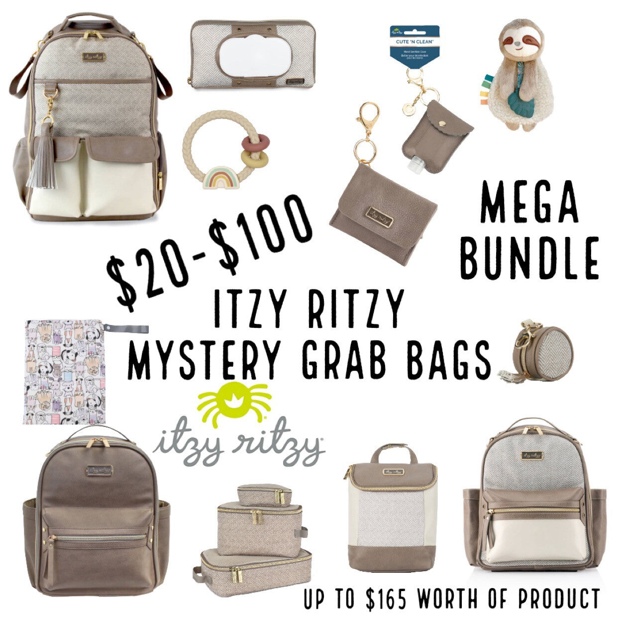 Itzy Ritzy Mystery Grab Bag - $150 Value - teethers, charms, bags, accessories