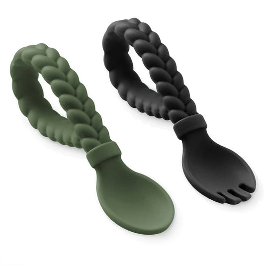 Camo + Midnight Sweetie Spoons™ Spoon + Fork Set - Itzy Ritzy children's silicone utensils silverware