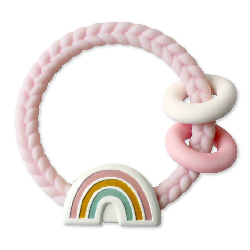 Itzy Ritzy Rattle Pink Rainbow Braid